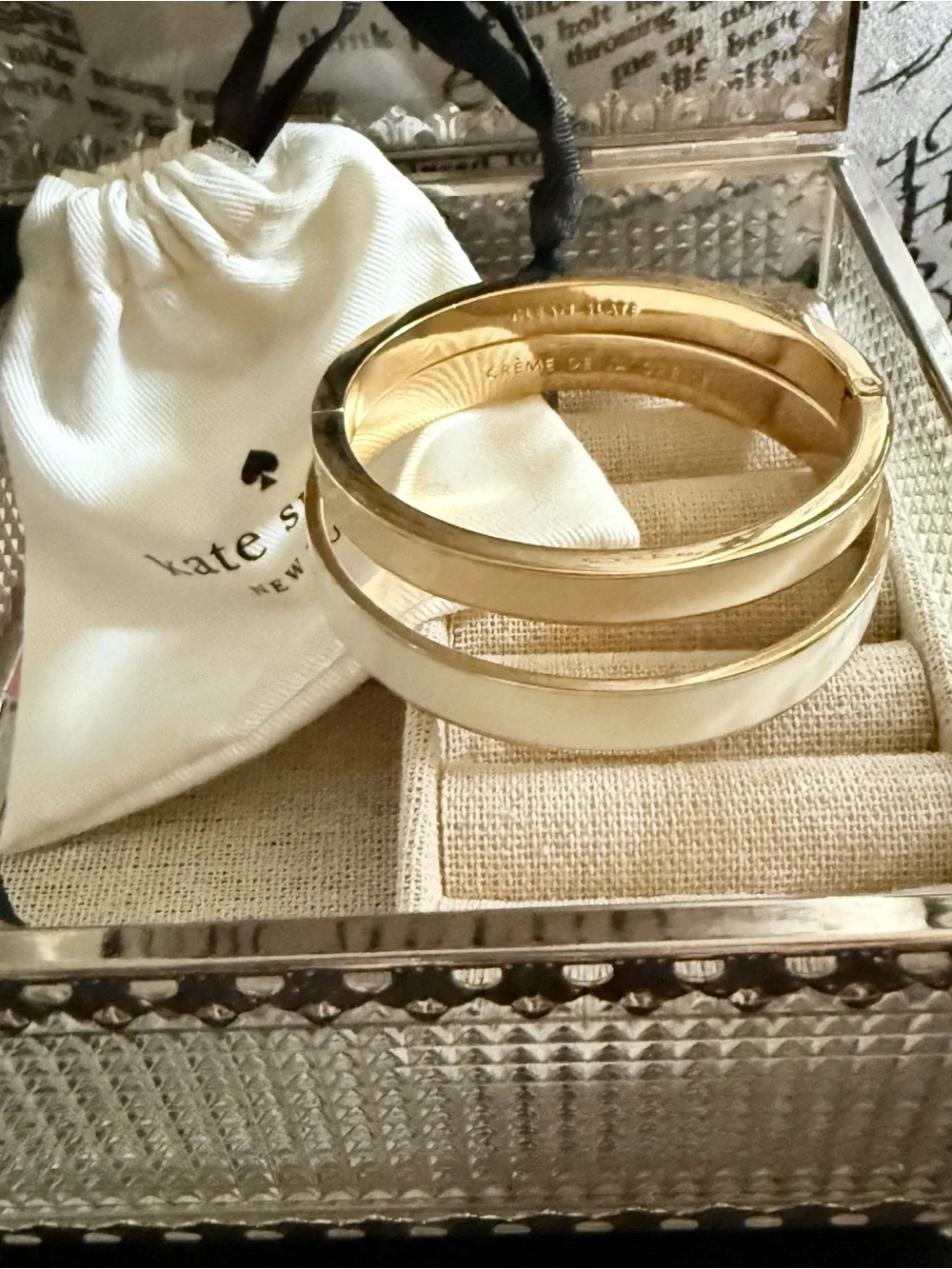 Kate Spade ♠️ Gold & Cream Enamel Bangle Bracelets